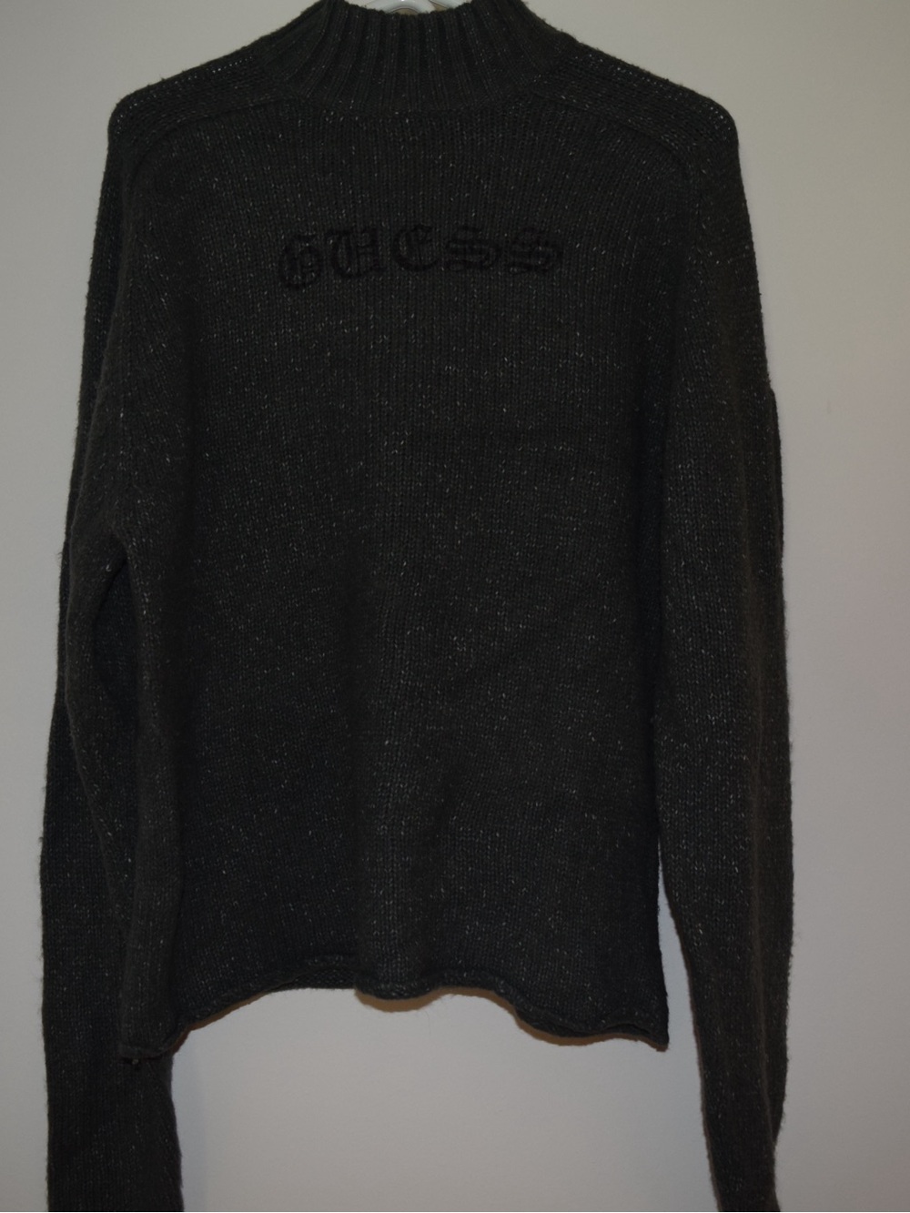 Vintage Y2K GUESS XXL Black Knit Mock Neck Sweater Zip Pocket